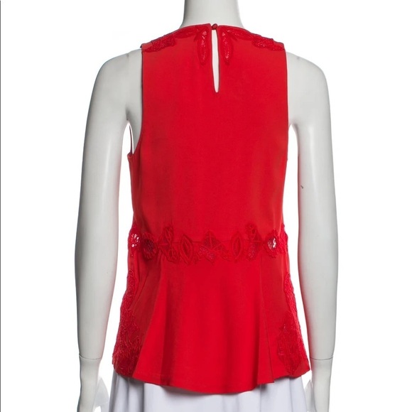 Jonathan Simkhai Red Embroidered Peplum Lace Trim Keyhole Back Sleeveless Blouse - Picture 10 of 10